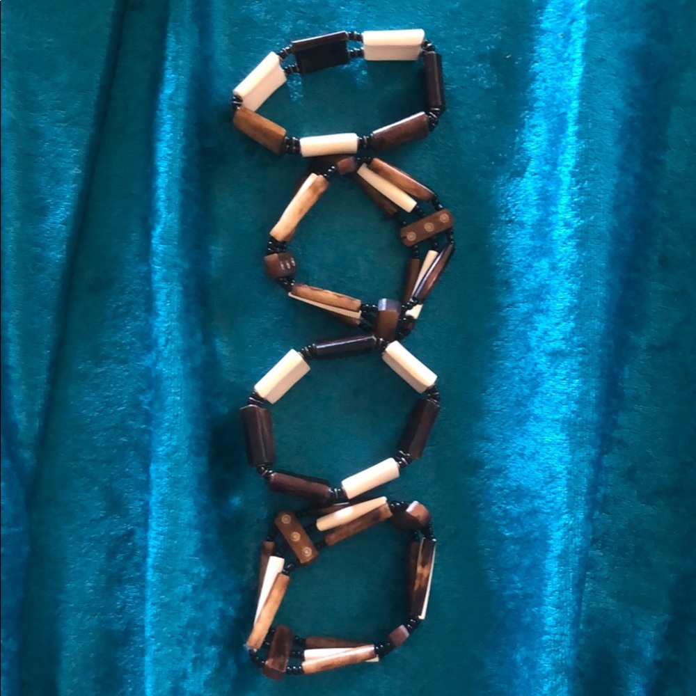 4 Handmade Wooden  Bead Bracelets